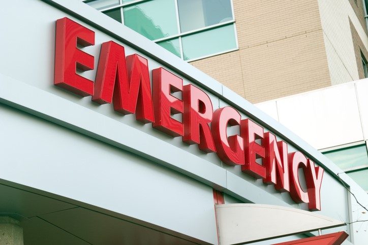 Picture of EMERGENCY sign outside of Hospital Building
